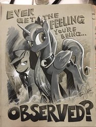 Size: 900x1200 | Tagged: safe, artist:andy price, observer (g4), princess luna, pony, g4, andy you magnificent bastard, fringe, traditional art