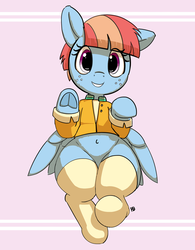 Size: 1280x1638 | Tagged: safe, artist:pabbley, windy whistles, pegasus, pony, g4, belly button, child bearing hips, clothes, cute, female, pabbley is trying to murder us, socks, solo, thigh highs, underhoof, waving, wide hips, windybetes