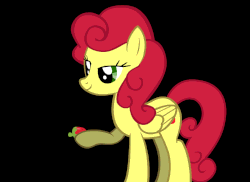 Size: 840x611 | Tagged: safe, artist:shelikof launch, strawberry sunrise, pegasus, pony, g4, honest apple, animated, eating, female, food, gif, herbivore, mare, perfect loop, scrunchy face, show accurate, simple background, solo, strawberry, that pony sure does love strawberries