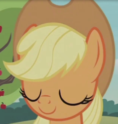 Size: 584x617 | Tagged: safe, screencap, applejack, earth pony, pony, g4, honest apple, cropped, cute, eyes closed, female, jackabetes, mare, smiling, solo