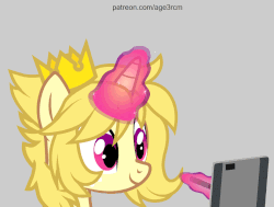Size: 925x700 | Tagged: safe, artist:age3rcm, oc, oc only, oc:prince lionel, pony, animated, drawing, gif, glowing horn, gray background, levitation, magic, show accurate, simple background, stylus, tablet, telekinesis, wacom