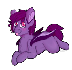 Size: 829x799 | Tagged: safe, artist:cinnamonsparx, oc, oc only, oc:whispy, bat pony, pony, foal, prone, simple background, solo, tongue out, transparent background