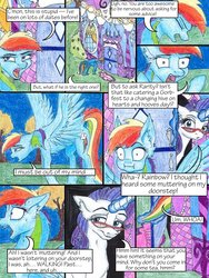 Size: 1024x1365 | Tagged: safe, artist:tillie-tmb, rainbow dash, rarity, pony, comic:the amulet of shades, g4, :t, carousel boutique, comic, glasses, magic, traditional art