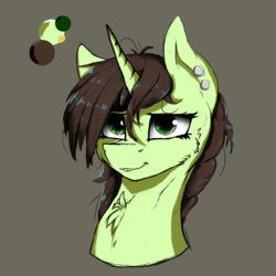 Size: 2160x2160 | Tagged: artist needed, safe, oc, oc only, oc:emerald gem, pony, bust, cute, gray background, high res, portrait, simple background, solo