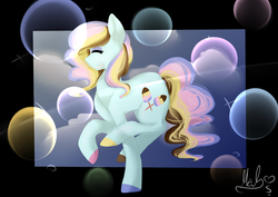 Size: 2400x1700 | Tagged: safe, artist:mah521, oc, oc only, oc:napolitano, earth pony, pony, bubble, female, mare, multicolored hooves, solo