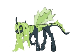 Size: 2000x1500 | Tagged: artist needed, safe, oc, oc only, oc:alitranna arborshate, changeling, changeling ancient, green changeling, simple background, solo