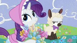 Size: 557x313 | Tagged: safe, screencap, rarity, sweetie belle, butterfly, caterpillar, frog, pony, sheep, unicorn, forever filly, season 7, animal costume, animated, blinking, butterfly rarity, butterfly wings, chicken suit, clothes, cloud, costume, cute, diasweetes, egg costume, eggbelle, farm, female, filly, flower, flower costume, flower pony, flowerity, food, food costume, frog costume, gif, glimmer wings, lamb costume, little bo peep, looking at you, loop, mare, one eye closed, photo shoot, rain, rainbow, raincloud, raised hoof, rarara, rari-bo peep, raribetes, rarichicken, rarifly (costume), ribbity, seed, seedie belle, sheepie belle, squishy cheeks, sweetie belle is not amused, sweetiepillar, tadpole, tadpole belle, tree, unamused, underwater, wings, wink