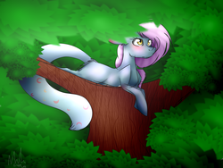 Size: 2000x1500 | Tagged: safe, artist:eclispeluna, oc, oc only, earth pony, pony, female, mare, prone, solo, tree