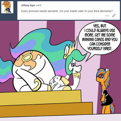 Size: 576x576 | Tagged: safe, artist:pembroke, princess celestia, oc, oc:cold front, alicorn, pony, g4, bottom heavy, clothes, crossdressing, fat, fat ass, maid, obese, sunbutt, the ass was fat, thiklestia