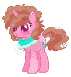 Size: 900x979 | Tagged: safe, artist:wishing-well-artist, oc, oc only, oc:flower cake, pony, unicorn, clothes, female, mare, scarf, simple background, solo, transparent background