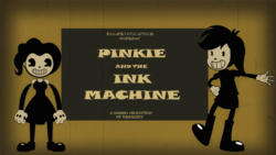 Size: 2560x1440 | Tagged: safe, artist:ngrycritic, pinkie pie, rainbow dash, equestria girls, g4, bendy and the ink machine, boots, clothes, creepy, crossover, dress, duo, gloves, grin, looking at you, old timey, shoes, simple background, smiling, text