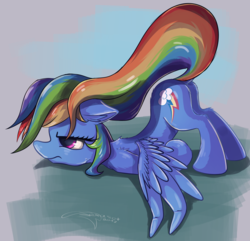 Size: 2900x2800 | Tagged: safe, artist:ferasor, rainbow dash, pegasus, pony, g4, backwards cutie mark, bored, crash, face down ass up, female, floppy ears, high res, mare, rainbow crash, solo