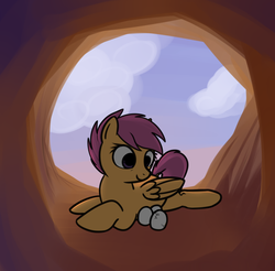 Size: 1103x1084 | Tagged: safe, artist:neuro, scootaloo, pegasus, pony, g4, behaving like a bird, egg, female, filly, mare, momma scoots, nest, prone, solo