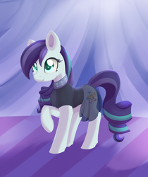 Size: 936x1113 | Tagged: safe, artist:dusthiel, coloratura, earth pony, pony, g4, clothes, colored pupils, female, mare, raised hoof, see-through, smiling, solo