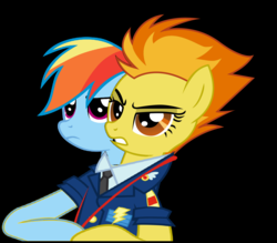 Size: 1172x1029 | Tagged: safe, artist:theunknowenone1, rainbow dash, spitfire, pony, g4, wonderbolts academy, black background, clothes, conjoined, fusion, multiple heads, necktie, simple background, spitfire's tie, suit, two heads, uniform, wat, wonderbolts dress uniform
