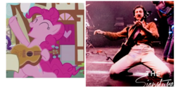 Size: 839x423 | Tagged: safe, edit, edited screencap, screencap, pinkie pie, earth pony, pony, g4, honest apple, guitar, pete townshend, the who