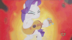 Size: 640x360 | Tagged: safe, edit, edited screencap, editor:squeaky-belle, screencap, rarity, pony, g4, honest apple, animated, female, gif, guitar, guitarity, musical instrument, rhythm game, rock (music), rock band, rock band (game), solo, through the fire and flames, treehouse logo