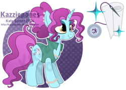 Size: 1024x735 | Tagged: safe, artist:kazziepones, oc, oc only, oc:couture finish, pony, unicorn, clothes, ear piercing, earring, female, jewelry, mare, piercing, reference sheet, simple background, solo, transparent background