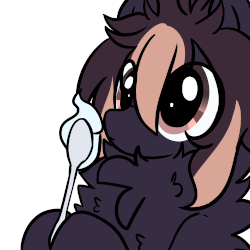Size: 500x500 | Tagged: safe, artist:silverknight27, oc, oc only, oc:silver rose, pegasus, pony, :p, animated, big eyes, bust, chest fluff, cute, eye clipping through hair, fluffy, food, frosting, gif, hoof hold, licking, male, mlem, neck fluff, ocbetes, shoulder fluff, silly, simple background, solo, spoon, stallion, tongue out, white background, wide eyes