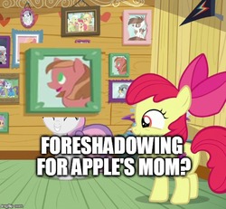 Size: 539x499 | Tagged: safe, edit, edited screencap, screencap, apple bloom, applejack, chipcutter, gilda, granny smith, pipsqueak, rainbow dash, rarity, sweetie belle, tender taps, earth pony, pony, forever filly, g4, colt, image macro, male, meme