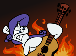 Size: 963x714 | Tagged: safe, artist:cowsrtasty, rarity, pony, g4, honest apple, female, fire, guitar, guitarity, musical instrument, solo