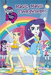 Size: 341x499 | Tagged: safe, fluttershy, pinkie pie, rainbow dash, rarity, sour sweet, twilight sparkle, dance magic, equestria girls, equestria girls specials, g4, official, alternate clothes, alternate hairstyle, amazon.com, book, book cover, cover, error, i can't believe it's not sci-twi, magic magic everywhere!, perdita finn, stage, twilight sparkle (alicorn)