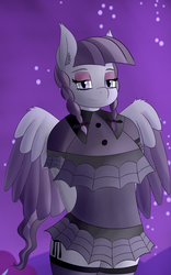 Size: 2500x4000 | Tagged: safe, artist:huckser, inky rose, pegasus, anthro, g4, honest apple, arm behind back, clothes, female, looking at you, solo