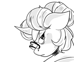 Size: 2500x2100 | Tagged: safe, artist:lxxjunebugxxl, twilight sparkle, pony, g4, alternate hairstyle, curved horn, female, glasses, high res, horn, monochrome, solo