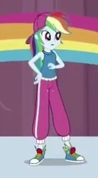 Size: 146x265 | Tagged: safe, screencap, rainbow dash, equestria girls, equestria girls specials, g4, my little pony equestria girls: dance magic, cap, clothes, converse, cropped, female, hat, hip hop, open mouth, outfit, pants, picture for breezies, rapper dash, shoes, sneakers, solo