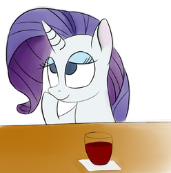 Size: 726x733 | Tagged: safe, artist:itsthinking, rarity, pony, g4, alcohol, female, glass, laughing, lidded eyes, simple background, solo, white background, wine, wine glass