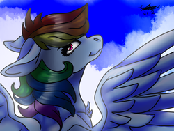 Size: 1600x1200 | Tagged: safe, artist:brainiac, rainbow dash, pegasus, pony, g4, cloud, cute, female, mare, solo