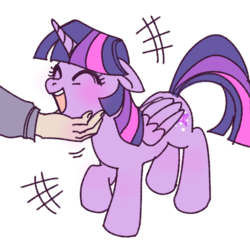 Size: 700x700 | Tagged: artist needed, safe, twilight sparkle, alicorn, human, pony, g4, blushing, cute, disembodied hand, eyes closed, female, floppy ears, hand, human on pony petting, mare, offscreen character, open mouth, petting, pony pet, scratching, simple background, tickling, twiabetes, twilight sparkle (alicorn), white background