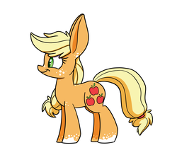 Size: 1200x1050 | Tagged: safe, artist:heir-of-rick, part of a set, applejack, earth pony, pony, g4, body freckles, female, impossibly large ears, missing accessory, profile, simple background, solo, white background
