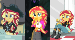 Size: 614x326 | Tagged: safe, edit, screencap, sunset shimmer, dance magic, equestria girls, equestria girls specials, g4, my little pony equestria girls: friendship games, my little pony equestria girls: legend of everfree, animated, boots, camp everfree outfits, chewing, cute, eating, female, flower, food, gif, hat, high heel boots, hungry, looking at you, marshmallow, puffy cheeks, sandwich