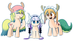 Size: 3073x1722 | Tagged: safe, artist:archooves, artist:sykobelle, derpibooru exclusive, dracony, hybrid, pony, colored, crossover, female, kanna kamui, lucoa, miss kobayashi's dragon maid, ponified, quetzalcoatl (miss kobayashi's dragon maid), solo, tohru