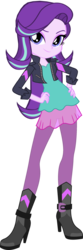 Size: 1024x3071 | Tagged: safe, artist:sunsetshimmer333, starlight glimmer, sunset shimmer, equestria girls, g4, alternate clothes, boots, clothes, clothes swap, female, hand on hip, high heel boots, jacket, looking at you, simple background, smiling, solo, transparent background