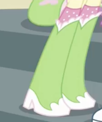 Size: 338x405 | Tagged: safe, screencap, fluttershy, equestria girls, equestria girls specials, g4, my little pony equestria girls: dance magic, boots, boots shot, clothes, cropped, high heel boots, legs, pictures of legs, skirt, socks, solo, stairs