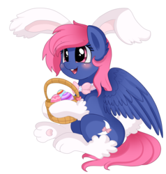 Size: 1979x2083 | Tagged: safe, artist:pridark, oc, oc only, oc:ribbon moon, pony, basket, blushing, bunny ears, easter egg, simple background, solo, transparent background