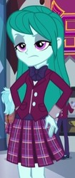 Size: 195x464 | Tagged: safe, screencap, cold forecast, equestria girls, g4, my little pony equestria girls: friendship games, background human, clothes, cold forecast is not amused, crystal prep academy uniform, school uniform, unamused