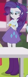 Size: 159x429 | Tagged: safe, screencap, rarity, a case for the bass, equestria girls, g4, my little pony equestria girls: rainbow rocks, boots, clothes, cropped, crossed arms, female, high heel boots, lidded eyes, shoes, skirt, solo, table