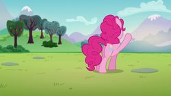 Size: 1280x720 | Tagged: safe, screencap, pinkie pie, earth pony, pony, g4, the mane attraction, butt, female, mare, plot, raised hoof, solo