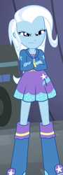Size: 256x714 | Tagged: safe, screencap, trixie, equestria girls, g4, my little pony equestria girls: rainbow rocks, boots, clothes, cropped, crossed arms, female, glare, high heel boots, hoodie, jacket, lidded eyes, looking at you, skirt, solo
