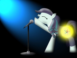 Size: 800x600 | Tagged: safe, artist:prism note, coloratura, earth pony, pony, g4, eyes closed, female, glowing cutie mark, mare, microphone, singing, solo, spotlight