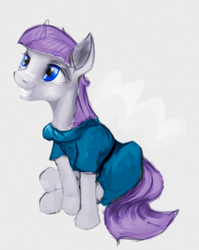 Size: 600x752 | Tagged: safe, artist:feng-shui1301, maud pie, earth pony, pony, g4, female, out of character, sitting, sketch, smiling, solo, traditional art, when she smiles