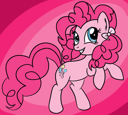 Size: 1600x1440 | Tagged: safe, artist:jennieoo, artist:trimara, pinkie pie, earth pony, pony, g4, abstract background, bow, female, hair bow, pink, rearing, solo
