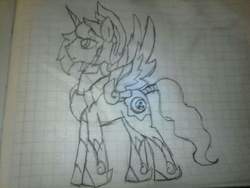 Size: 960x720 | Tagged: safe, oc, oc only, oc:moonlight spod, pony, graph paper, lined paper, monochrome, offspring, parent:king sombra, parent:nightmare moon, parent:princess luna, parents:lumbra, solo, traditional art