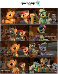 Size: 3928x4952 | Tagged: safe, artist:goatcanon, bon bon, doctor whooves, flitter, lyra heartstrings, roseluck, sweetie drops, time turner, earth pony, pony, comic:lyra's story, g4, 3d, absurd resolution, allons-y, comic, crossover, doctor who, male, source filmmaker, stallion, tardis