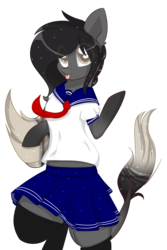 Size: 1546x2312 | Tagged: safe, artist:php146, oc, oc only, oc:pineapple, earth pony, pony, bipedal, clothes, eye clipping through hair, female, mare, school uniform, schoolgirl, simple background, solo, stockings, thigh highs, tongue out, transparent background, uniform