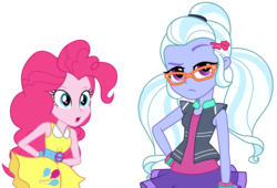 Size: 7764x5286 | Tagged: safe, artist:lifes-remedy, pinkie pie, sugarcoat, equestria girls, equestria girls specials, g4, my little pony equestria girls: dance magic, absurd resolution, clothes, dress, open mouth, simple background, skirt, stunned, transparent background, vector