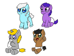 Size: 1024x768 | Tagged: safe, artist:usagi-zakura, oc, oc only, oc:king argentum, oc:night vigil, oc:silver star, oc:stormglaze, oc:street sense, pony, baby, baby pony, colt, female, filly, foal, male, mare, simple background, white background